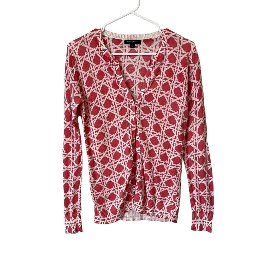 Banana Republic Factory red and white geometric button cardigan comfortable